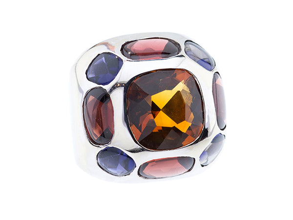 Genuine Multi Colored Semi Precious Bezel Set Ring