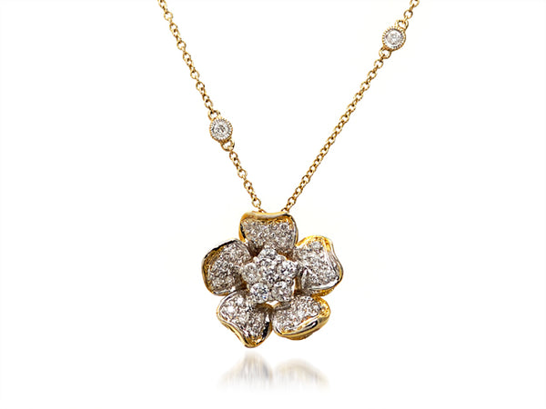 3D Diamond flower with diamonds, 16" diamonds by the yard yellow gold chain