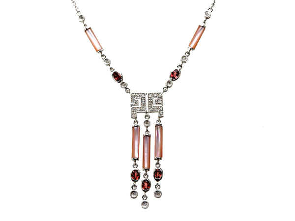 Diamond/Rhodalite/PMOP Dangling Chandelier Necklace 16" chain