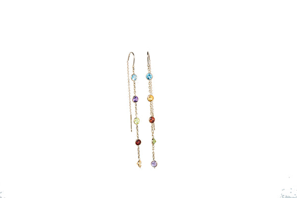 Multi-Colored semi-precious wire wrapped hanging threader earrings