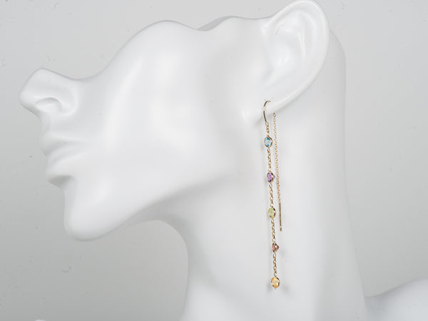 Multi-Colored semi-precious wire wrapped hanging threader earrings