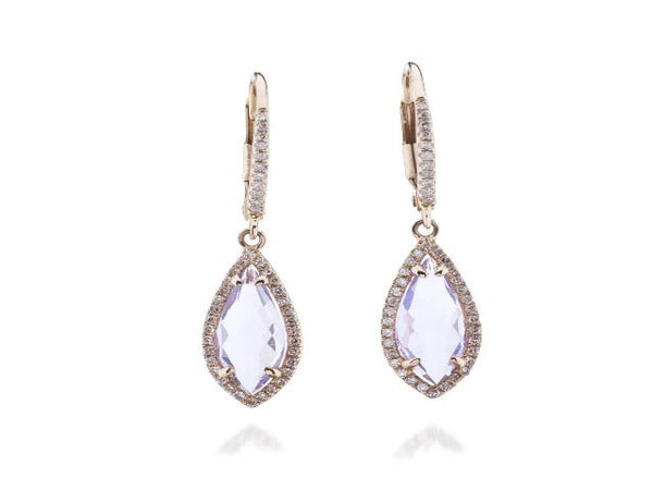 Rose Amthyst Marquise Halo rose gold hanging earrings