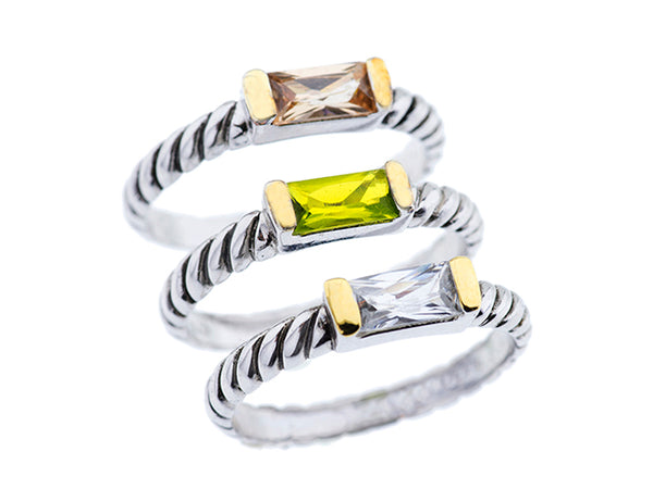 Triple stackable Ring sterling silver with baguette stones