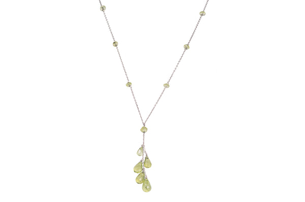 Peridot Briolette Drops with facetted rondelle accents 17" chain