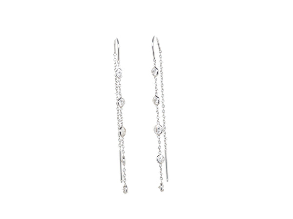 Diamond wire wrapped hanging threader earrings 14K White Gold