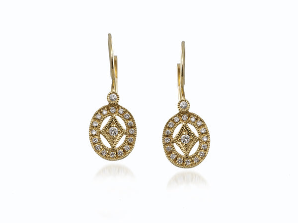 Yellow Gold filigree Diamond Oval earrings