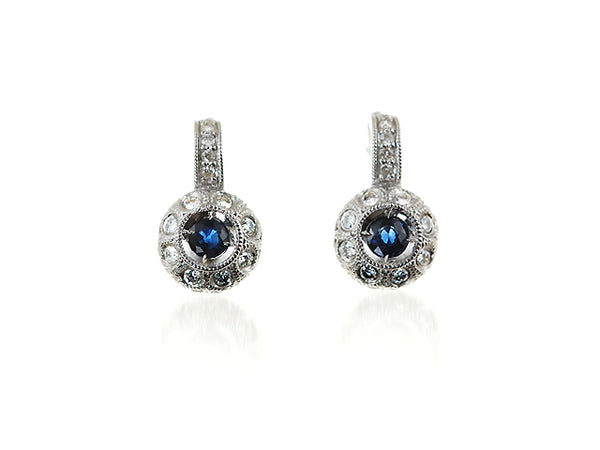 Genuine Blue Sapphire & Diamod Hanging Earrings