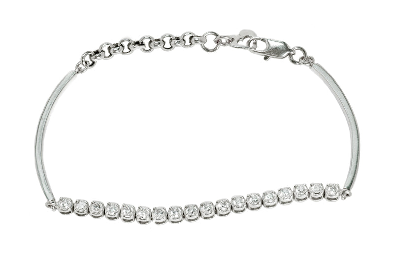 Diamond Tennis Bracelet With Gold Bar Chain and Charm