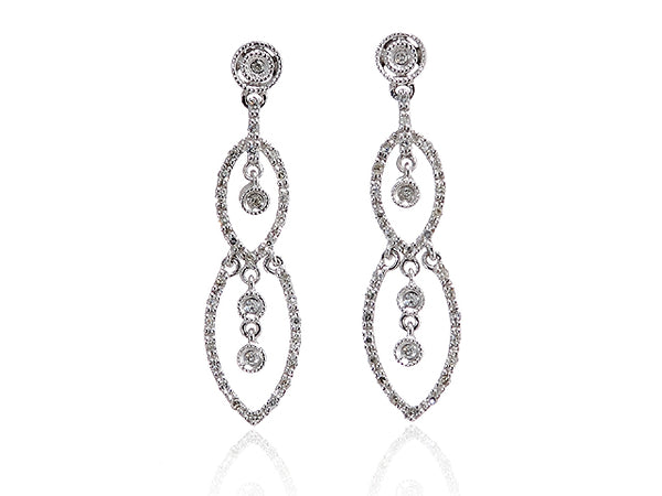 Diamond Dangling Bezeled Centered Hanging Earrings