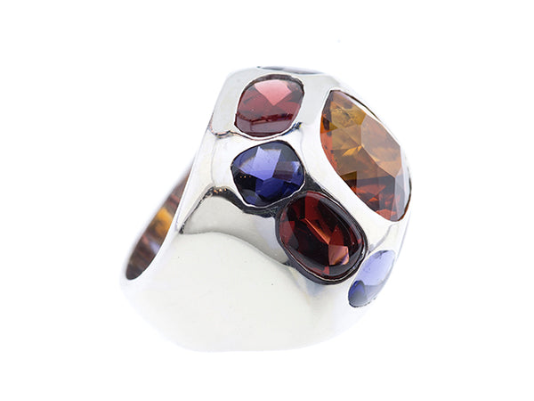 Genuine Multi Colored Semi Precious Bezel Set Ring