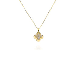 Pave diamond clover with larger clover sliding behind yellow gold 16' chain