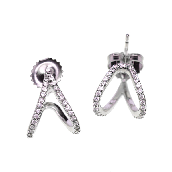 Split Diamond Huggies 14K White Gold Earrings