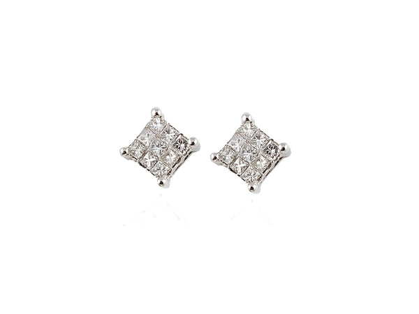 Genuine Diamond Princess Square Studs with Invisible Setting