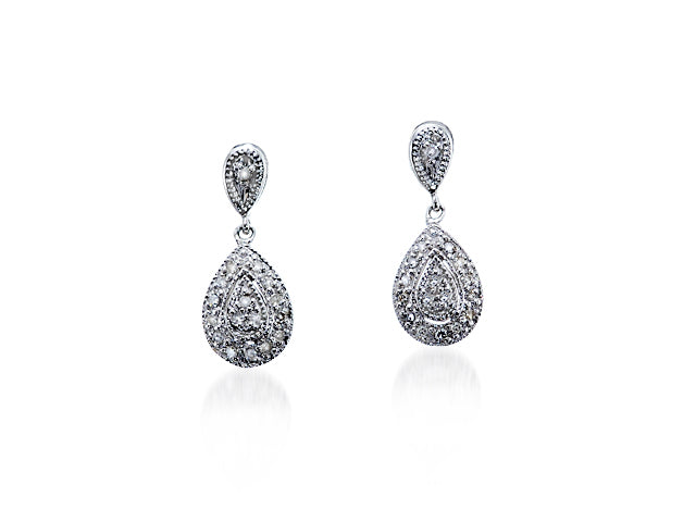 Diamond Pear Filigree Hanging Earrings