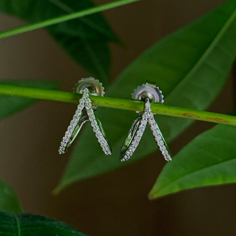 Split Diamond Huggies 14K White Gold Earrings