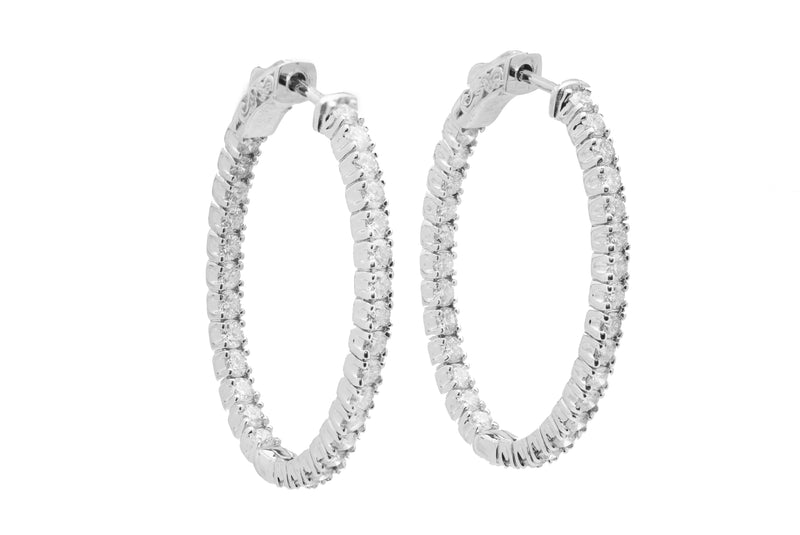 14K Oval Inside Out Diamond Hoops