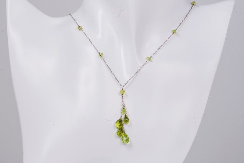 Peridot Briolette Drops with facetted rondelle accents 17" chain