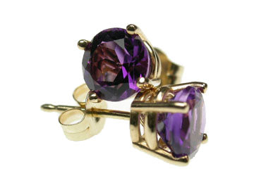 Genuine Round Faceted Amethyst Stud Earring 6mm