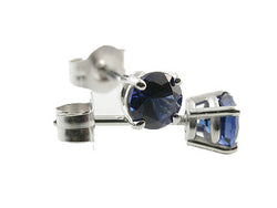 Round Faceted Created Blue Sapphire Stud Earring 4mm