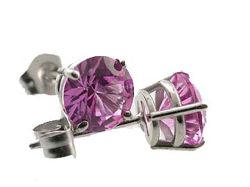 Genuine Round Faceted Pink Sapphire Stud Earring 6mm