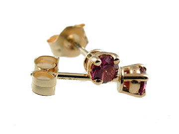 Genuine Round Faceted Rubellite Stud Earring 3mm