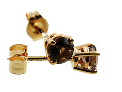 Genuine Round Faceted Smokey Quartz Stud Earring 4mm