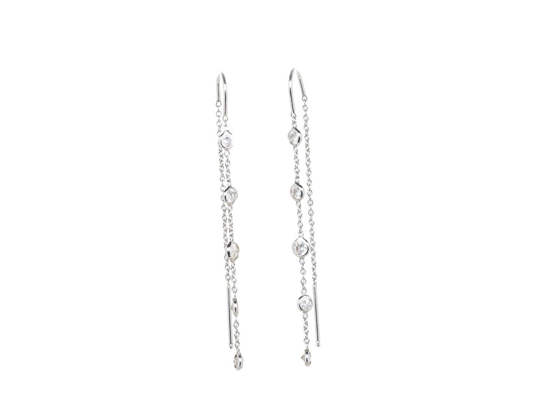 Diamond wire wrapped hanging threader earrings 14K White Gold