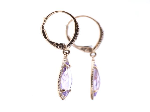 Rose Amthyst Marquise Halo rose gold hanging earrings